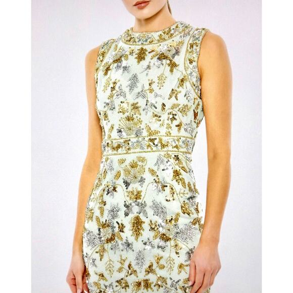 Mac Duggal Embellished High Neck Sleeveless Sheath Midi Dress Sage 14 - Picture 5 of 8